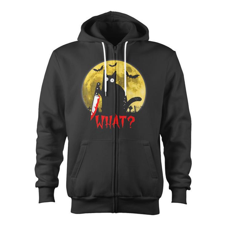 Cat What Murderous Black Cat Holding Knife Halloween Zip Up Hoodie