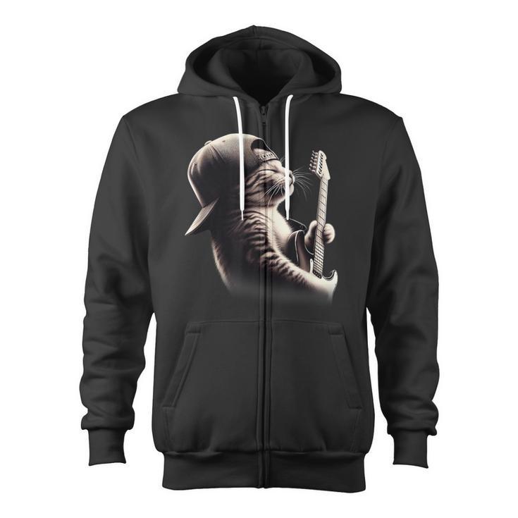 Cat Playing Guitar Rock Music Guitar Cat Zip Up Hoodie