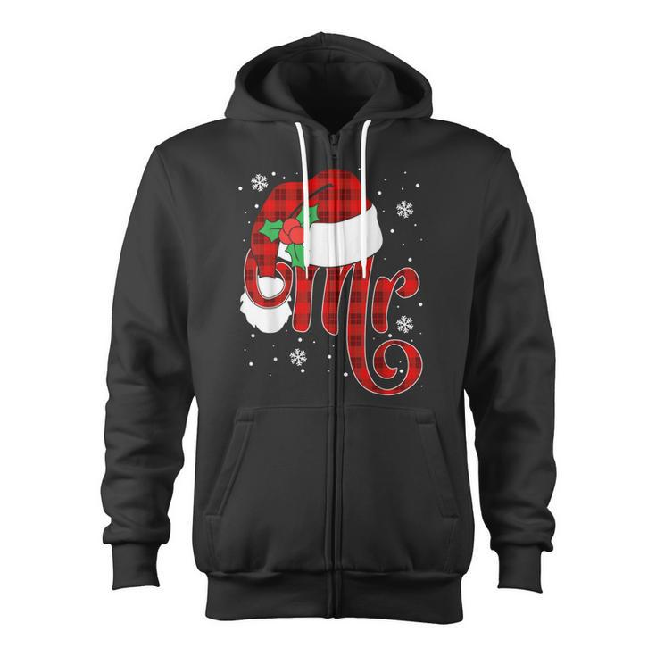 Christmas Mr And Mrs Claus Matching Pajamas Plaid Couples Zip Up Hoodie