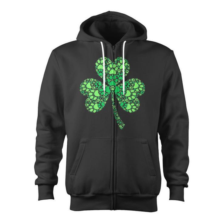 Cute Irish Shamrock Dog Paw Heart St Patrick's Day Zip Up Hoodie