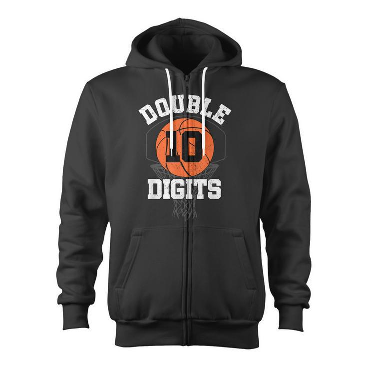 Double Digits Birthday Decorations Boy 10Th Basketball Bday Zip Up Hoodie