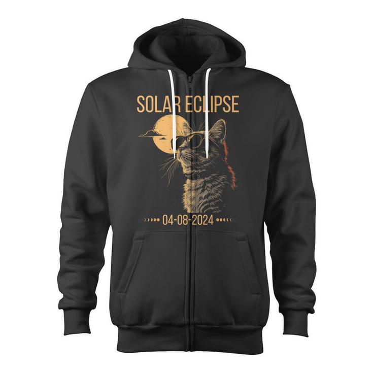 Eclipse Cat 2024 Solar Cat Totality Eclipse Solar 2024 Cat Zip Up Hoodie