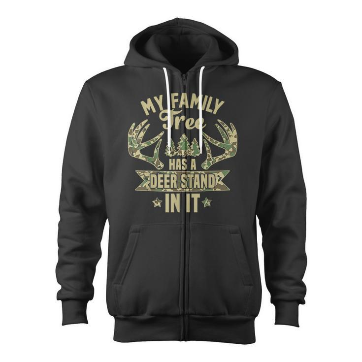 My Family Tree Has A Deer Stand In It Camo Hunting Vintage Zip Up Hoodie