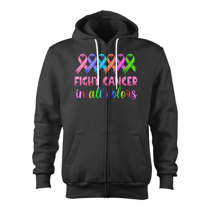 Fight Cancer In All Color Feather Breast Cancer Awareness Zip Up Hoodie