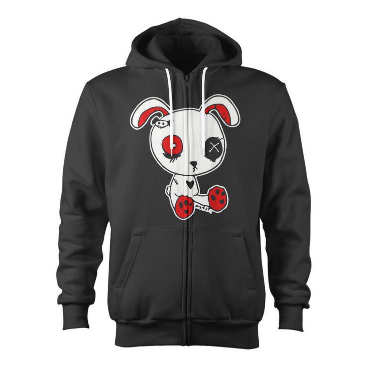 Goth Bunny Doll Lazy Halloween Costume Scary Creepy Gothic Zip Up Hoodie