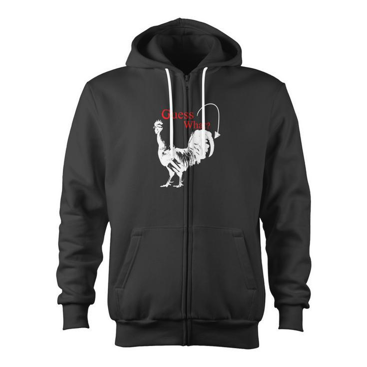 Guess What Chicken Butt Graphic Brown Zip Up Hoodie