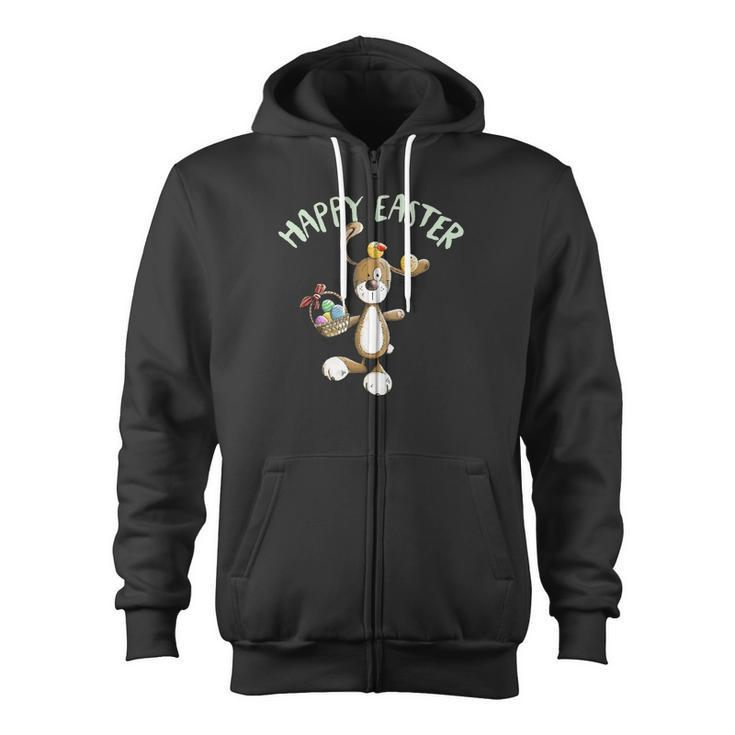 Happy Easter Bunny With Eggs Chicks And Basket Zip Up Hoodie