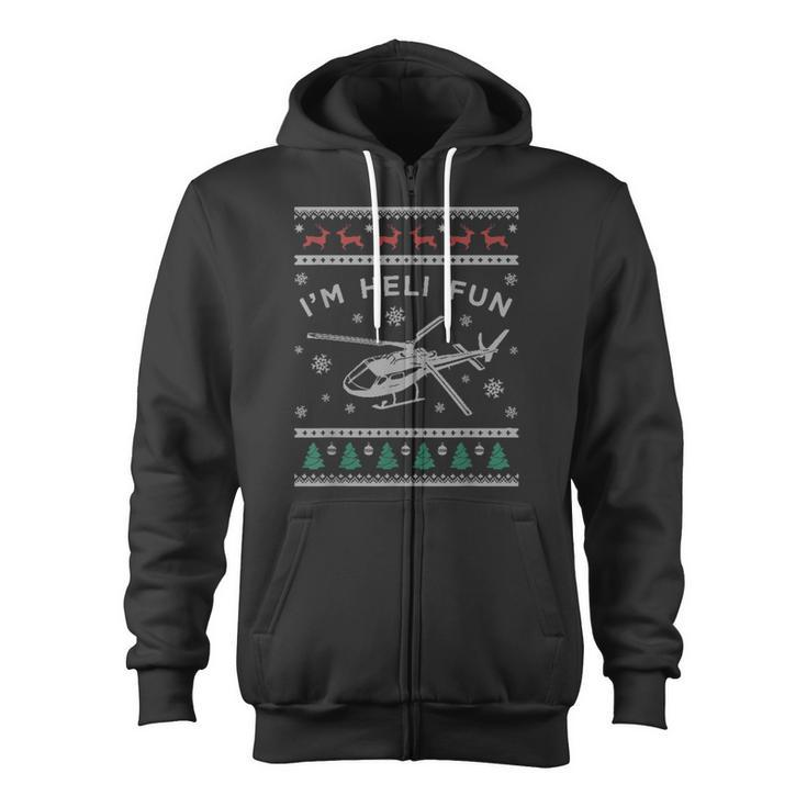 Helicopter Ugly Christmas Sweater Heli Pilot Zip Up Hoodie