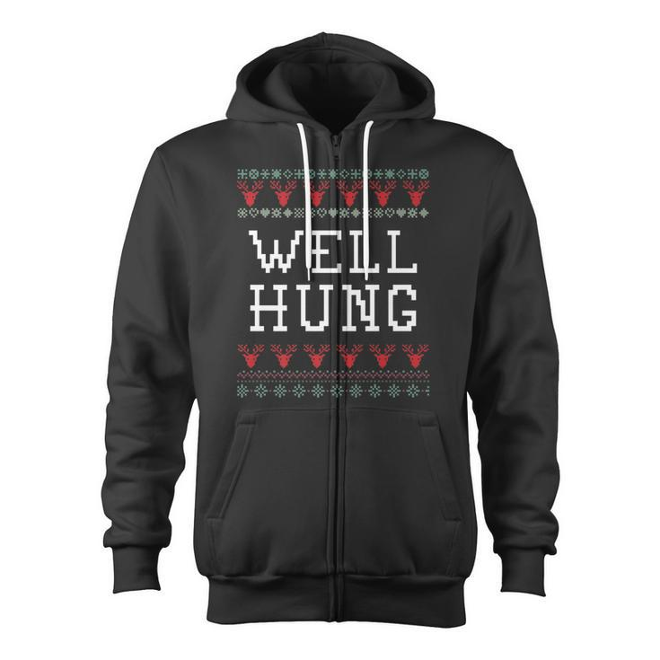 Well Hung Holiday Ugly Christmas Sweater Zip Up Hoodie