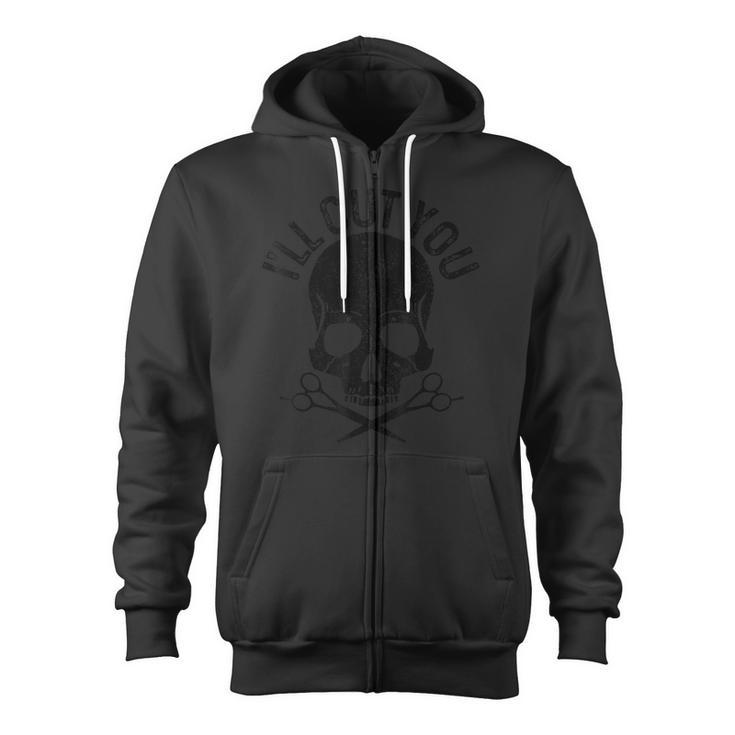 I'll Cut You Barber Skull Hairstylist Hairdresser Zip Up Hoodie