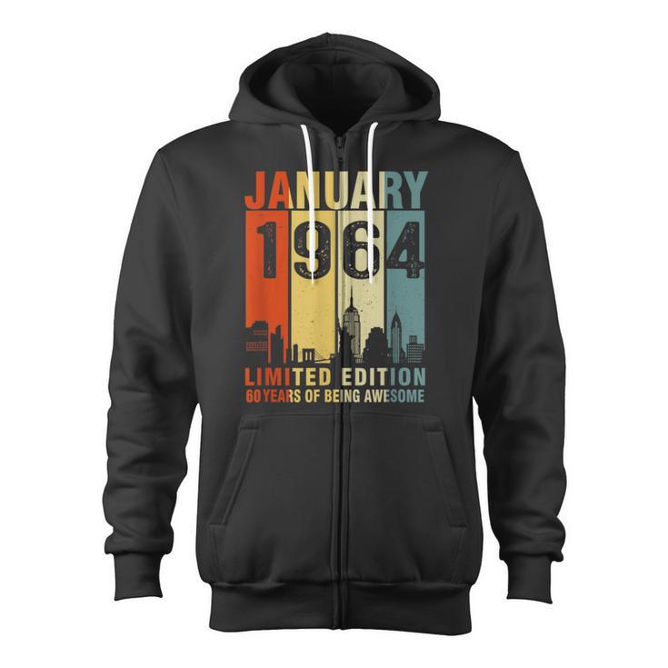 January 1964 60 Years Of Being Awesome Vintage Zip Up Hoodie