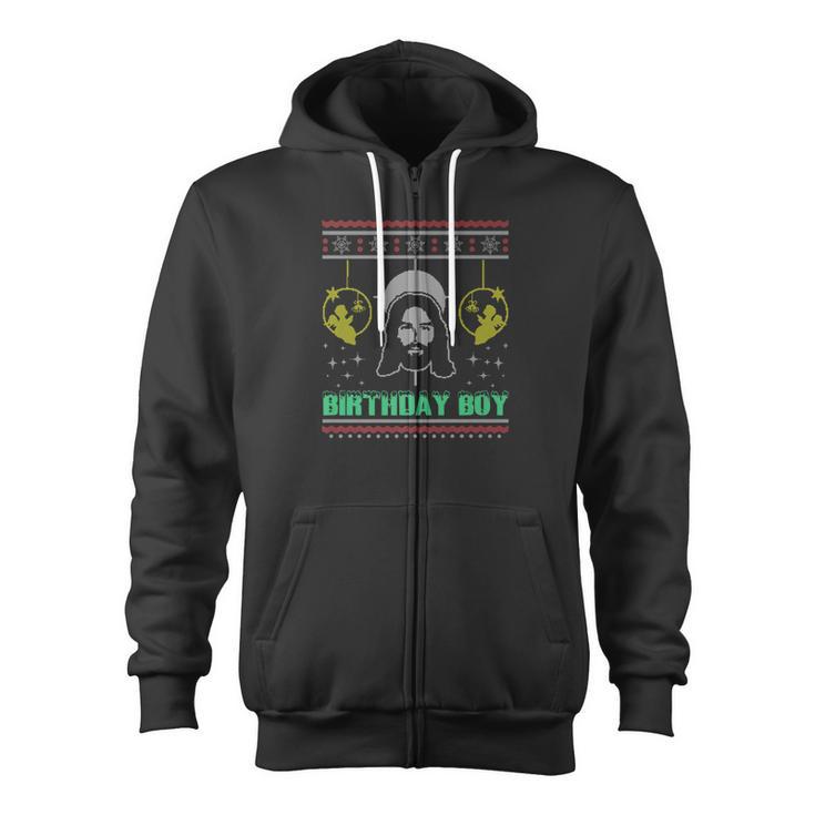 Jesus Birthday Boy Christmas Ugly Sweater Style Gif Zip Up Hoodie