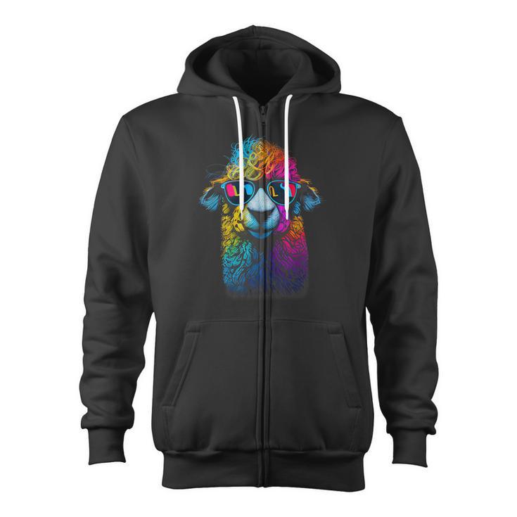 Lama Colorful Cool Alpaca Alpacalover Zip Up Hoodie