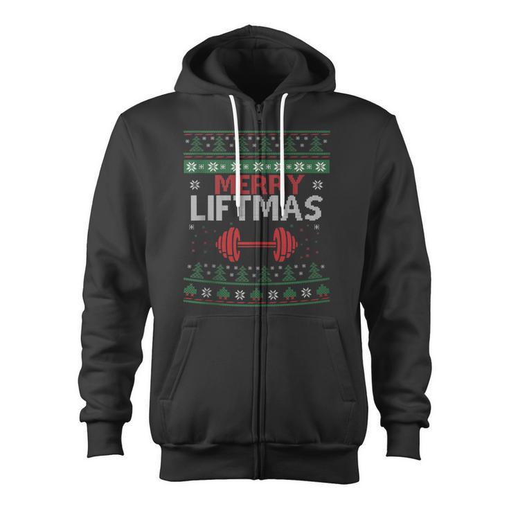 Merry Liftmas Ugly Christmas Sweater Gym Workout Zip Up Hoodie