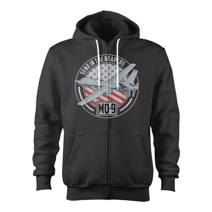 Mq-9 Reaper Uav Us Military Drone Us Patriot Zip Up Hoodie