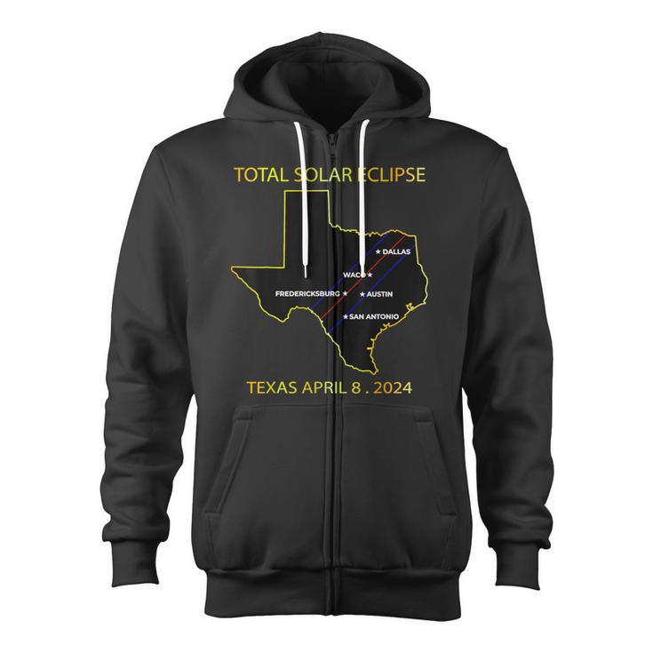 Path Of Solar Eclipse 2024 Interactive Map Texas Eclipse Zip Up Hoodie