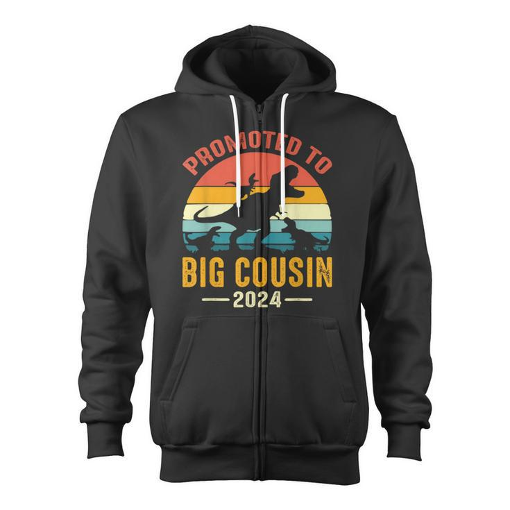 Promoted To Big Cousin 2024 Dinosaur T-Rex Zip Up Hoodie