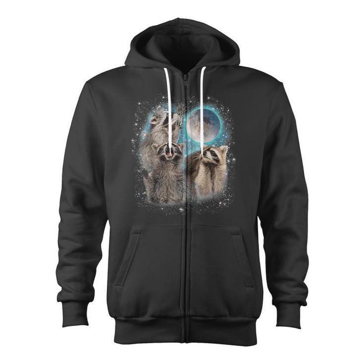 Raccoon 3 Racoons Howling At Moon Weird Cursed Zip Up Hoodie