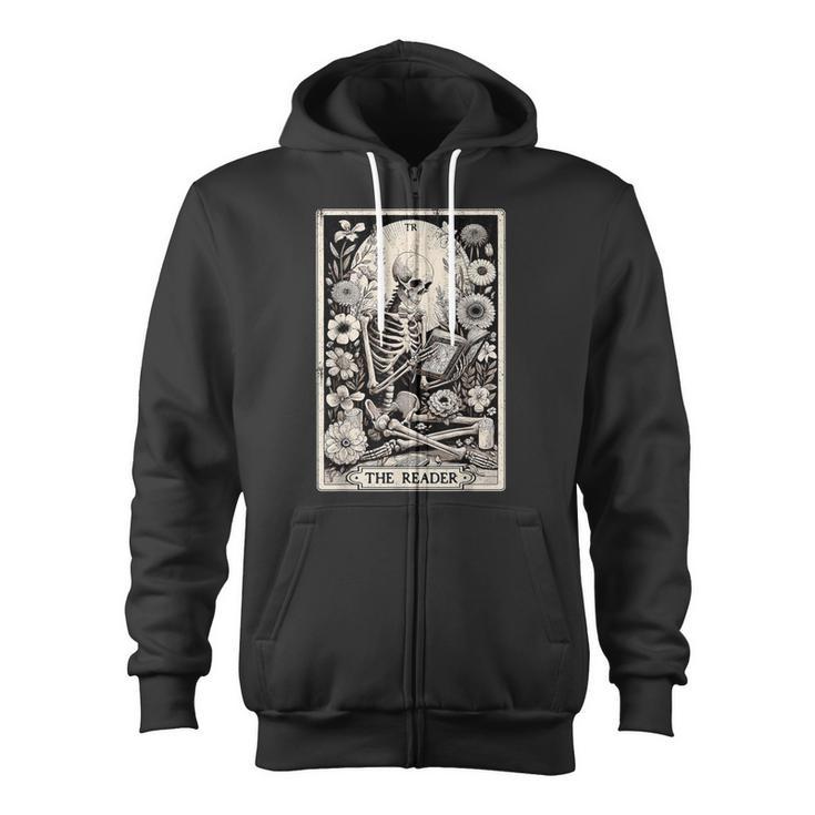 The Reader Tarot Card Book Lover Skeleton Reading Book Zip Up Hoodie