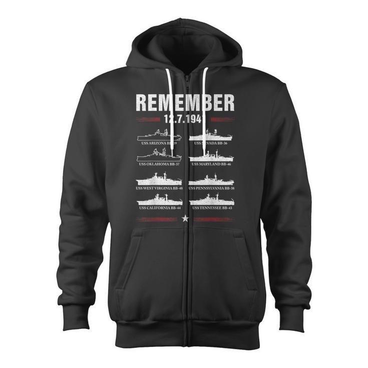 Remember Pearl Harbor Memorial Day December 7Th 1941 Wwii Zip Up Hoodie