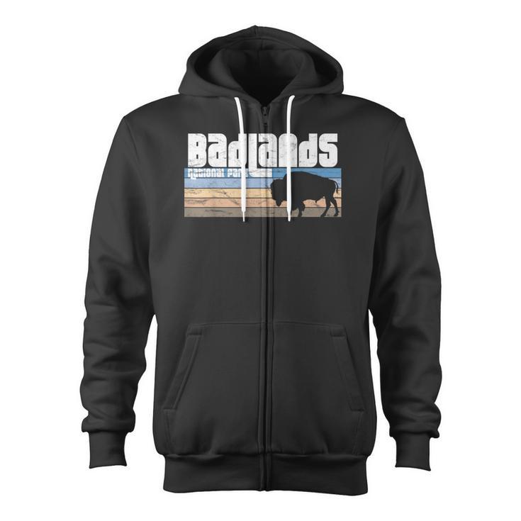 Retro Badlands National Park South Dakota Sd Bison Lovers Zip Up Hoodie