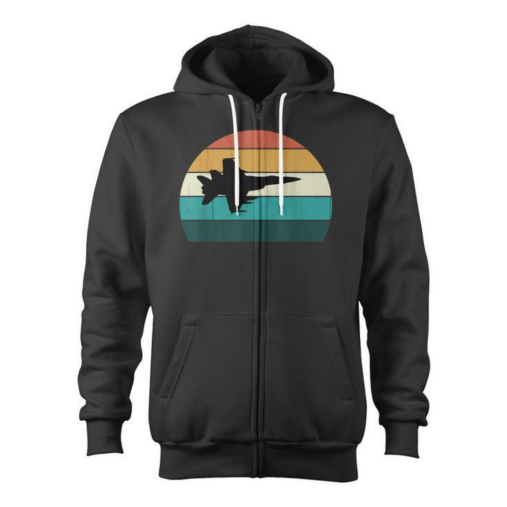 Retro Fighter Aircraft Flying Vintage Sunset Military Jet Zip Up Hoodie