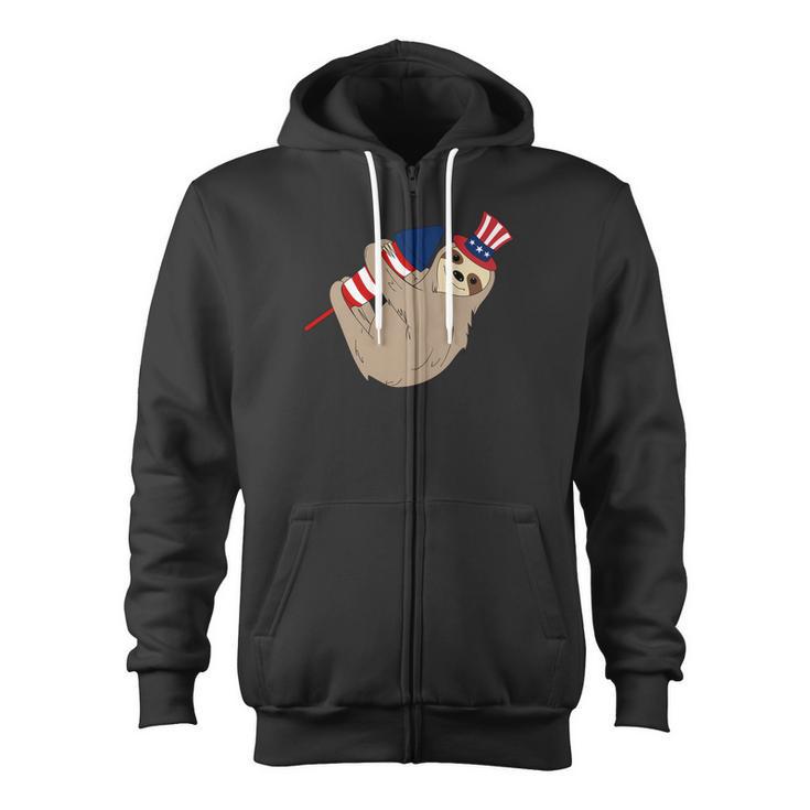 Rocket Firecracker Sloth American Flag 4Th July Zip Up Hoodie