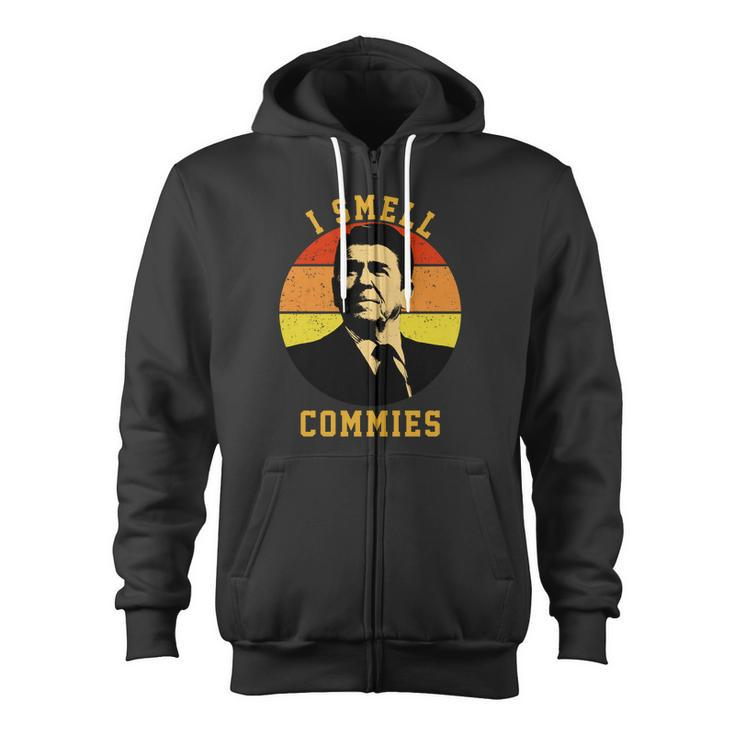 Ronald Reagan I Smell Commies Tshirt Zip Up Hoodie