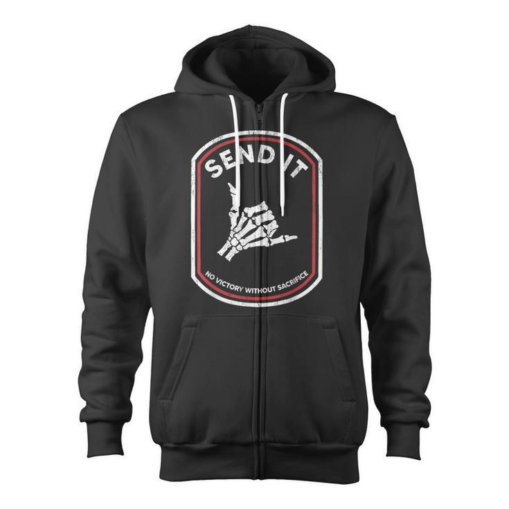Send It No Victory Without Sacrifice Hand Bone Zip Up Hoodie