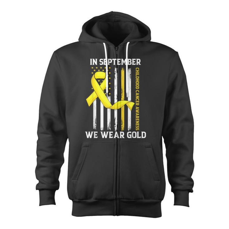 In September We Wear Gold Yellow Childhood Cancer Awareness Zip Up Hoodie