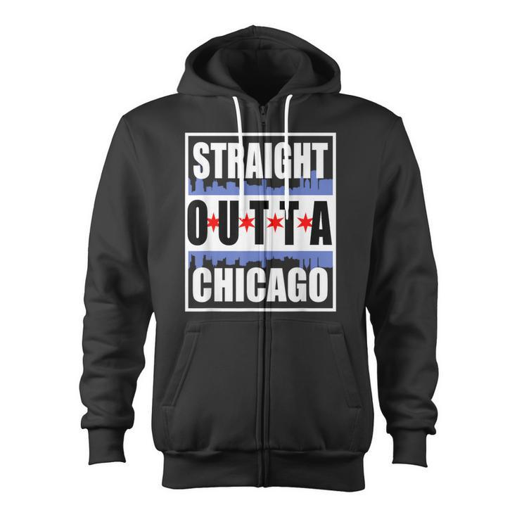 Straight Outta Chicago Chitown Flag Skyline Chi Town Zip Up Hoodie