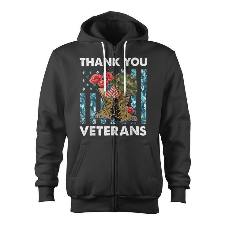 Thank You Veterans Combat Boots Poppy Veteran Day T-Shirt T-Shirt Zip Up Hoodie