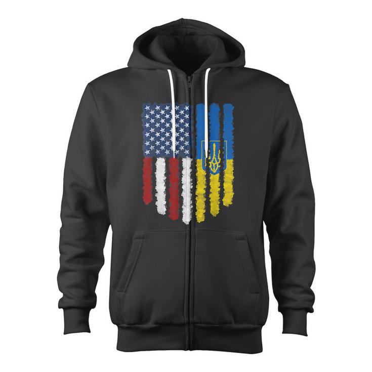 Ukrainian American Flag Ukraine Usa America Zip Up Hoodie