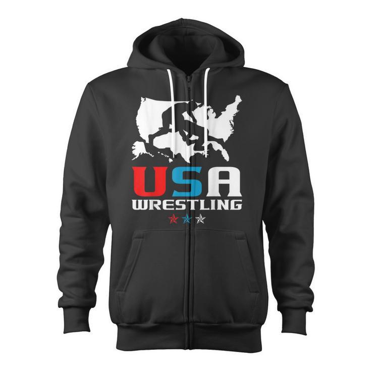 Usa Wrestling Independence Day American Flag Wrestler Sports Zip Up Hoodie