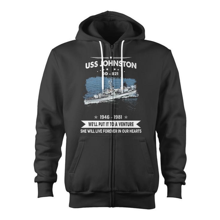 Uss Johnston Dd 821 Front Style Zip Up Hoodie