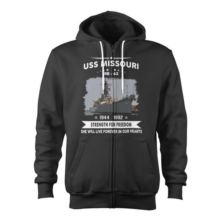 Uss Missouri Bb 63 Front Zip Up Hoodie