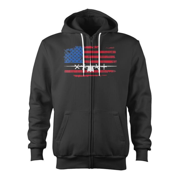 Vintage American Flag C-130 Military Plane Pilot Zip Up Hoodie