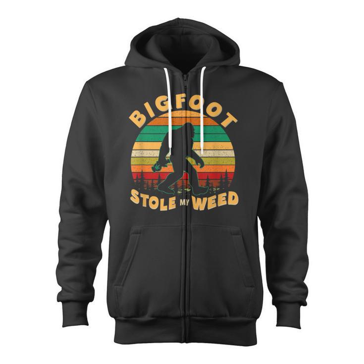 Vintage Bigfoot Stole My Weed 420 Marijuana Men Zip Up Hoodie