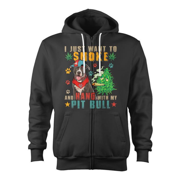 Vintage Smoke And Hang With My Pit Bull Smoker Weed Zip Up Hoodie