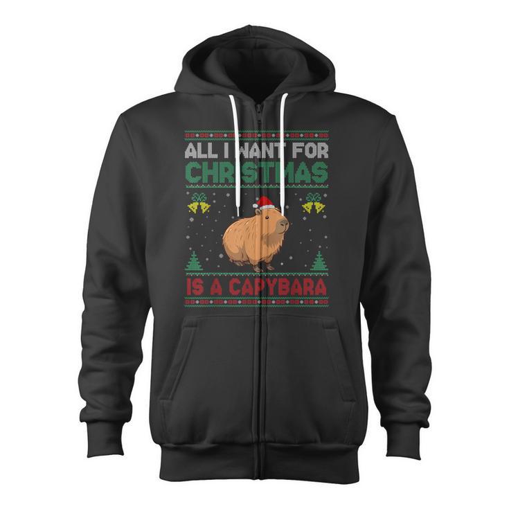 All I Want For Christmas Is A Capybara Ugly Sweater Zip Up Hoodie