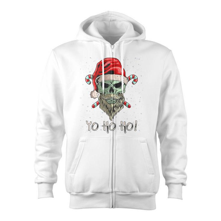 Cool Skull Beard Santa Pirate Christmas Jolly Roger Pajamas Zip Up Hoodie