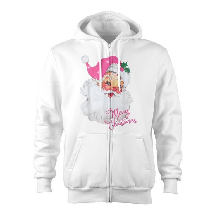 Vintage Pink Santa Claus Pink Christmas Zip Up Hoodie