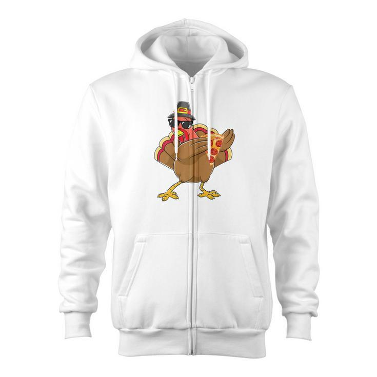 Cute Save A Turkey Eat Pizza Thanksgiving Kids Adult V Zip Up Hoodie