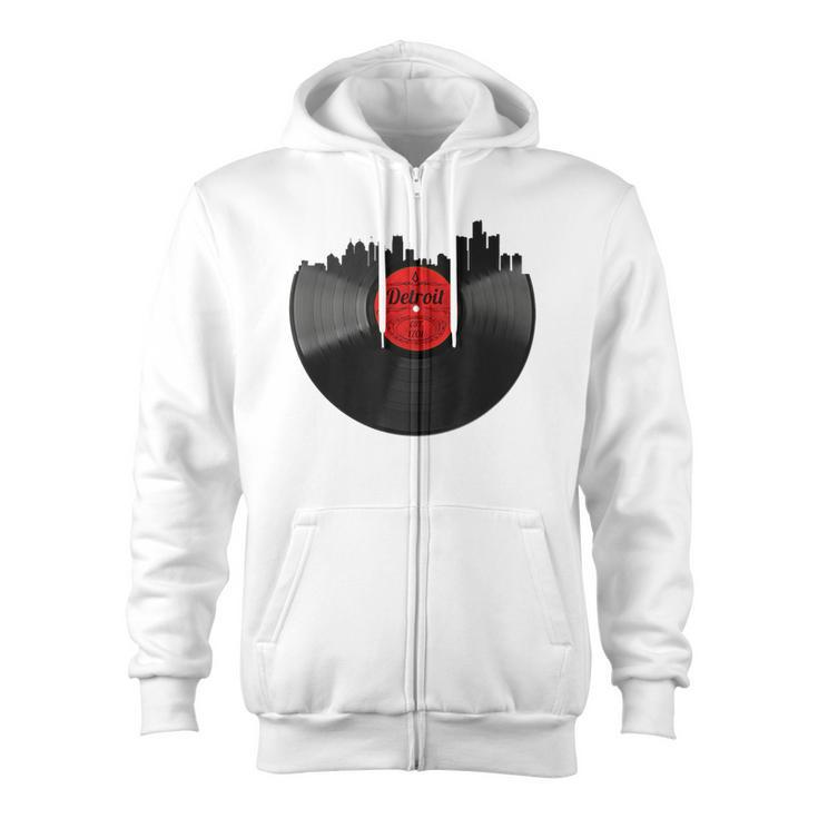 Detroit Vintage Michigan Skyline Vinyl Record Zip Up Hoodie