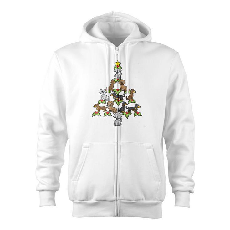 Dog Christmas Tree Holly Mistletoe Star Birth Jesus Savior Zip Up Hoodie