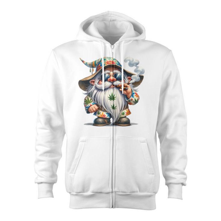 Hippie Gnome Smoking Weed Pot Leaf 420 Marijuana Cannabis Zip Up Hoodie