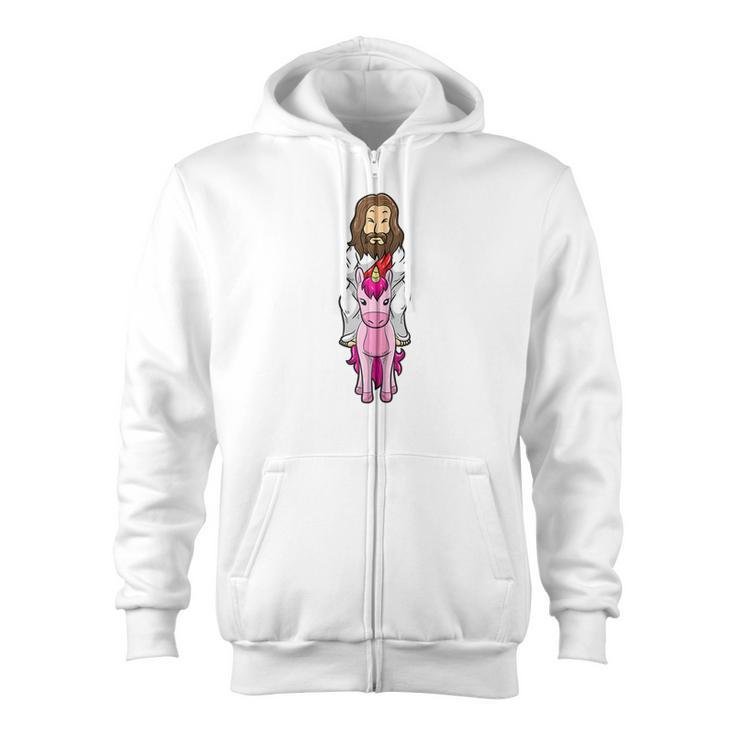 Jesus Riding A Pink Unicorn Christmas Easter Zip Up Hoodie