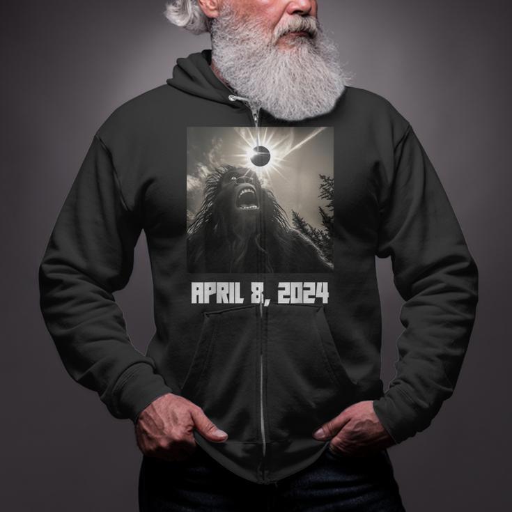 2024 Solar Eclipse Bigfoot Sasquatch Selfie Zip Up Hoodie