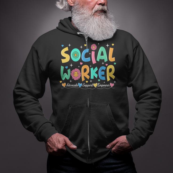 Advocate Support And Empower Social Worker Social Work Month Zip Up Hoodie