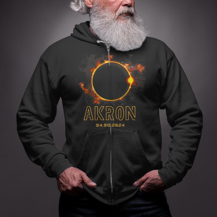 Akron Ohio Total Solar Eclipse 2024 April 8Th Souvenir Zip Up Hoodie